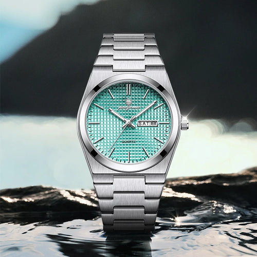 Iconic waffle dial. Integrated steel. Pure modern luxury on your wrist.
